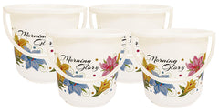 Kuber Industries Floral Print 4 Pieces Unbreakable Strong Plastic Bathroom Bucket 16 LTR (White) - CTKTC042834