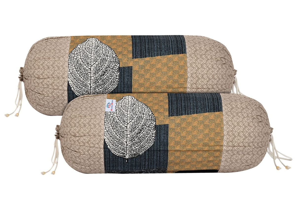 Heart Home Leaf Print Soft & Luxurious Decorative Cotton Bolster Cover- Set of 2, 16"x30" (Cream) 54HH3922.