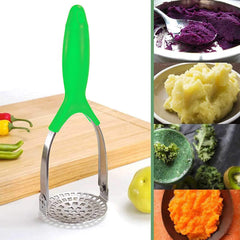 Heart Home Stainless Steel Potato Vegetable Pav Bhaji Masher with Plastic Handle (Green)