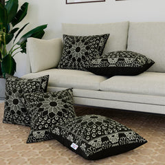 Heart Home Cushion Cover | Sofa Cushion Covers | Embossed Square Cushion Covers | Velvet Cushion Covers | Couch Cushion Covers | Set of 5 | 16 Inch | Black