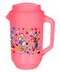 Kuber Industries Mickey & Friends Print Unbreakable Plastic Water Jug with Lid for Home, Kitchen, Office 2 Liter Pack of 3 (Pink)