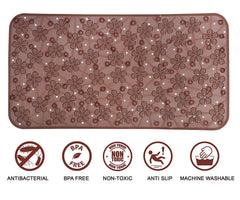 Kuber Industries CTKTC032658 Flower Design PVC Non Slip Bath Mat with Suction Cups (27"x14", Brown)