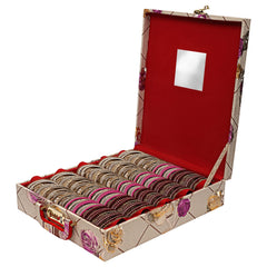 Kuber Industries Multipurpose Wooden Floral Design 5 Rod Bangle Box/Organizer/Case With Mirror & Number Lock System - Pack of 2 (Gold)-47KM0663