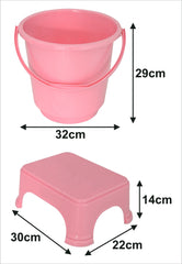 Kuber Industries 2 Pieces Plastic Bucket & Stool Set (Pink)