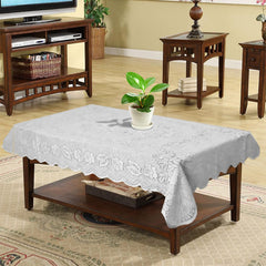 Heart Home Rose Printed Home Decorative Luxurious 4 Seater Cotton Center Table Cover/Table Cloth, 40"x60" (White)-44HH080