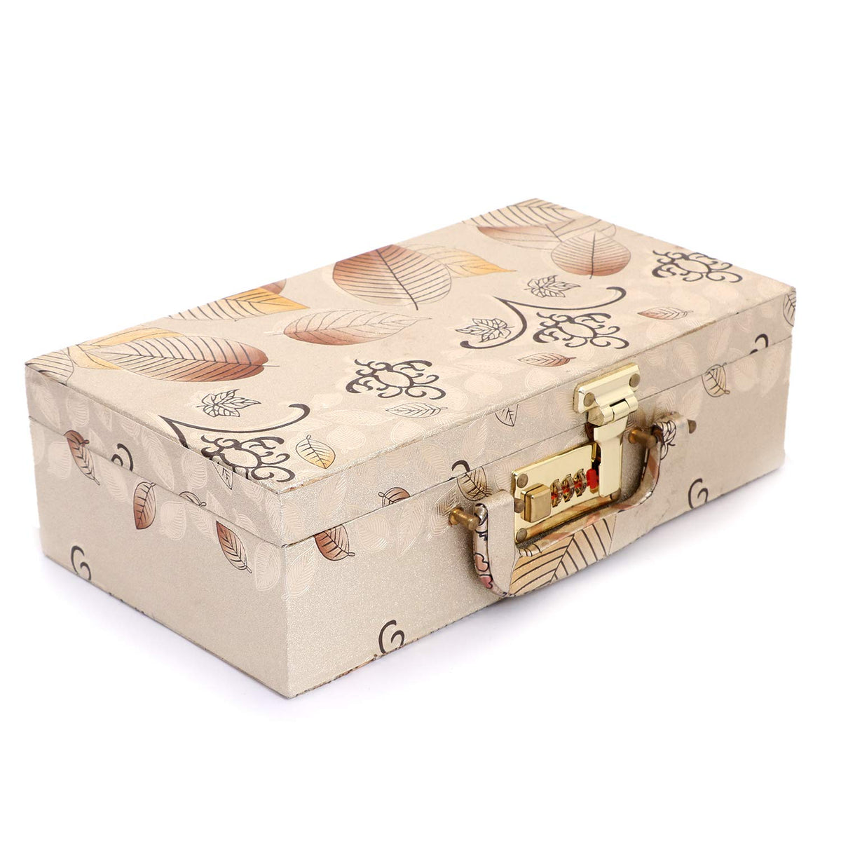 Kuber Industries Multipurpose Wooden Floral Design 2 Rod Bangle Box/Organizer/Case With Mirror & Number Lock System (Gold)-47KM0649