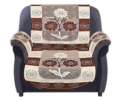 Kuber Industries Cotton Flower Design Standard 5 Seater Sofa Cover Set with 6 Pieces Arms Cover and Center Table Cover (Set of 17, Brown)-KUBMART12018