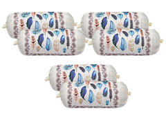 Kuber Industries Bolster Cover|Polyester Bolster Cover Set|Diwan Round Bolster Pillow Covers|Luxurious Feather Print Roll Masand Cover|Pack of 6 (Cream)