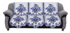 Kuber Industries Flower Cotton 6 Piece 5 Seater Sofa Cover Set (Blue and Cream) - CTKTC022272