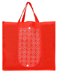 Heart Home Smiley Printed Eco Friendly Foldable Reusable Non-Woven Shopping Grocery Bag with One Small Pocket- Pack of 3 (Blue & Red & Pink) -45LUGHH0202