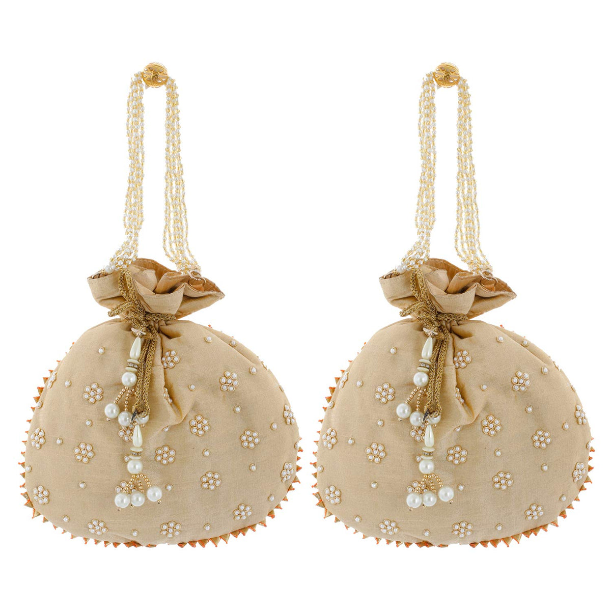 Kuber Industries Ethnic Clutch Silk 2 Pieces Potli Batwa Pouch Bag with Beadwork Gift For Women (Gold) - CTKTC23092