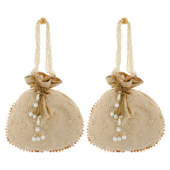 Kuber Industries Ethnic Clutch Silk 2 Pieces Potli Batwa Pouch Bag with Beadwork Gift For Women (Gold) - CTKTC23092