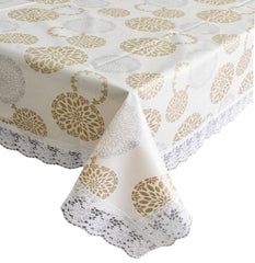 Kuber Industries 60"x90" Rangoli Printed PVC Waterproof, Antislip & Wipe Clean Dinning Table Cover for 6 Seater (Cream)-HS43KUBMART25644