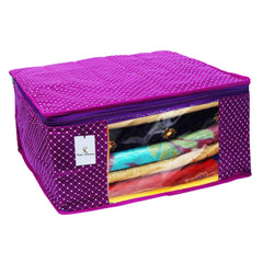 Kuber Industries Cotton Quilted Saree Cover|Transparent Window & Zipper Closure|Regular Cloth Bag|Wardrobe Organiser Set|Pack of 3 (Purple)