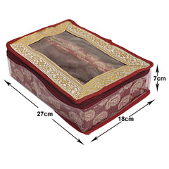 Heart Home Leaf Design Laminated 2 Rod Box, Organizer For Bangle, Watches, Bracelets, Jewellery With Tranasparent Top - Pack of 2 (Maroon)-47HH0272