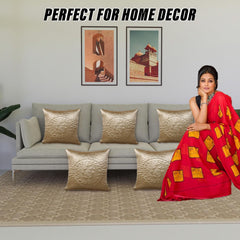 Heart Home Cushion Cover | Satin Embossed Quilted Cushion Cover | Cushion Cover for Sofa | Cushion Covers for Home Décor | 16 Inch | Set of 5 | Cream