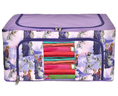 Kuber Industries Doll Print Steel Frame Living Box, Closet Organizer, Cloth Storage Boxes for Wardrobe With Clear Window, 44Ltr. (Purple) 54KM4097(Rexine, Rectangular)