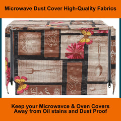Heart Home PVC Multicheck Floral Print Microwave Oven Cover for Home & Kitchen 20 LTR. (Brown) 54HH4106.