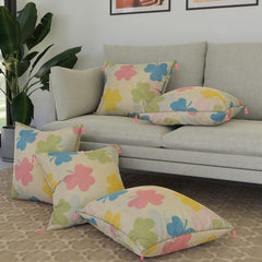 Kuber Industries Bolster Cover | Soft Cotton 2 Piece Bolster Cover Set | 3 Piece Square Cushion Cover Set | Multi-Flower Design Bolster & Cushion Cover Set | Pack of 5 | Cream