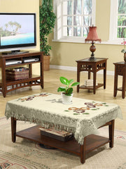 Heart Home Flower Printed Home Decorative Luxurious 4 Seater Cotton Center Table Cover/Table Cloth with Jhalar Border, 40"x60" (Cream)-44HH0116