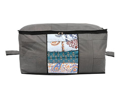 Heart Home Non-Woven Lining Print Blanket Cover|Clothes Organizer With Transparent Window, Zipper Closure & Handle, Set of 4 (Gray, Extra Large)