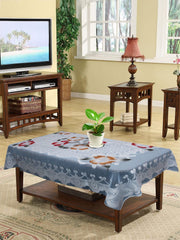 Kuber Industries Flower Printed Cotton 4 Seater Center Table Cover,40"x60" (Ice Blue)-44KM087