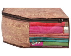 Heart Home Wooden Printed Non-Woven Blouse Cover Wardrobe Organiser Clothes Storage Bag With Front Window- Pack of 2 (Brown)-44HH0536