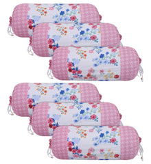Kuber Industries Cotton Floral Print Attractive Bolster Cover with Drawstring for Home Décor,Set of 6 (White)
