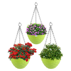 Heart Home Diamond Flower Pot|Durable Plastic Hanging Basket Flower Planter with Chain for Home|Garden|Balcony|Pack of 3 (Green)