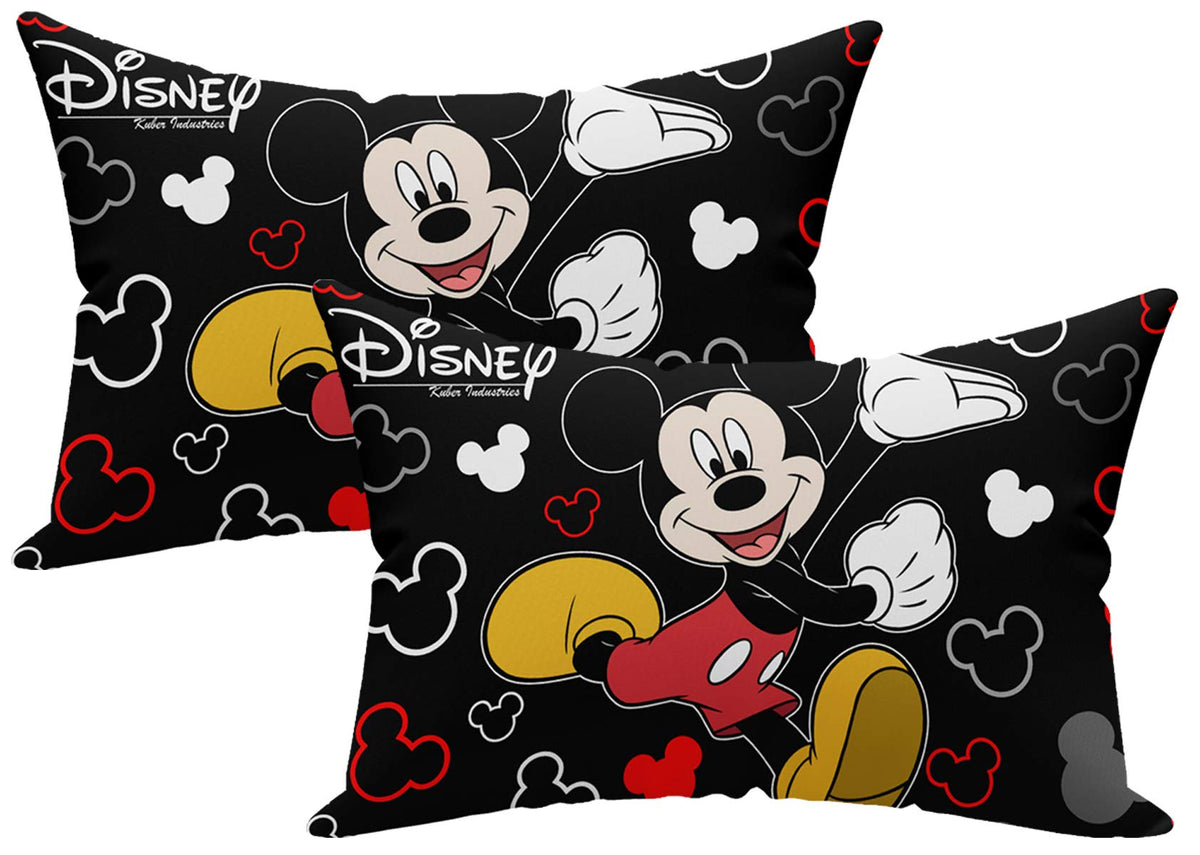 Kuber Industries Disney Mickey Print Silk Special Long Crush Pillow Cover- Set of 2, Black-KUBMART010048