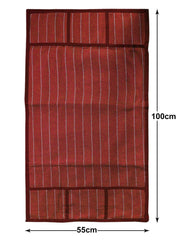 Kuber Industries Lining Print Jute Fridge Top Cover with 6 Utility Side Pockets (Maroon)