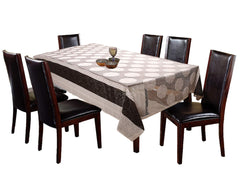 Kuber Industries Flower Design Cotton 6 Seater Dining Table Cover 60"x90"(White & Brown) CTKTC34021