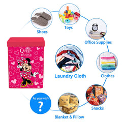 Heart Home Minnie Print Non-Woven Laundry Basket, Clothes Hamper For Laundry Closet, Bedroom, Bathroom With Lid & Handles (Pink) 54HH4089.