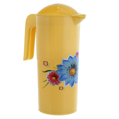 Kuber Industries Flower Design Plastic Water Jug with Lid with Attractive Brown Print, 2 Litre (Yellow) - CTLTC43784