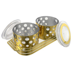 Kuber Industries Pearl Wooden Design Plastic Dry Fruit Container with Tray Set with Lid & Serving Tray, 500 ml Plastic Grocery Container (Set of 3, Gold)-KUBMART11086