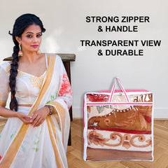 Heart Home Blanket Cover | Non-Woven Blanket Cover for Saree | Zipper Storage Bag for Clothes | Wardrobe Organizer with Top Transparent Window | Extra Large | Pack of 2 | Pink