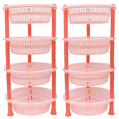 Kuber industries Plastic 2 Pieces 4 Layer Multi-Purpose Kitchen Storage Basket Rack (Beige)-CTKTC13209