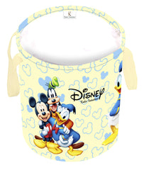 Kuber Industries Disney Team Mickey Round Non Wovan Laundry Basket with Lid & Handles|Collapsibal Material|Durable Stiched Handles|Size 37 x 37 x 47 CM |Capicity 45 LTR (Cream)-KUBMART12049