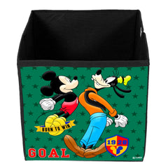Heart Home Disney Mickey & Goofy Print Durable & Collapsible Square Storage Box|Clothes Organizer With Handle,Pack of 4 (Black)
