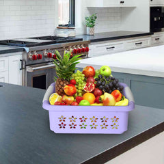 Heart Home Multipurpose Rectangle Shape Plastic Storage Basket for Kitchen, Fruit Basket, Office Table, Storage Organizer Small Pack of 2 (Purple)