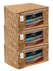 Kuber Industries Saree Covers With Zip|Saree Covers For Storage|Saree Packing Covers For Wedding|Pack of 3 (Beige)