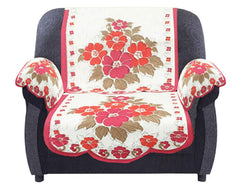 Kuber Industries Flower Design Cotton 5 Seater Sofa Cover with 6 Pieces Arms Cover and 1 Center Table Cover Use Both Side (Set of 17, White & Pink, Standard)-KUBMART12027,