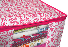 Kuber Industries Leaf Design 12 Piece Non Woven Fabric Saree Cover Set with Transparent Window, Extra Large, Pink-CTKTC31915