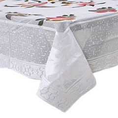 Kuber Industries Flower Printed Cotton 4 Seater Center Table Cover,40"x60" (White)-44KM055