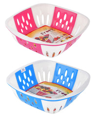 Heart Home Large Multi-Purpose Plastic Storage Baskets for Fruits Vegetables and Kitchen Fridge Dining Table- Pack of 2 (Pink & Blue)-HS42KUBMART25398