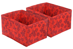 Heart Home Metallic Flower Printed Multipurposes Rectangular Flodable Storage Box, Drawer Storage and Cloth Organizer- Pack of 2 (Red)-HS43HEARTH26333
