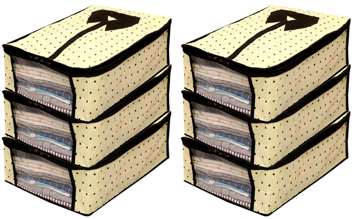 Heart Home Dot Printed Shirts & Clothing Organizer With Clear Window- Pack of 6 (Cream)-HS43HEARTH26183