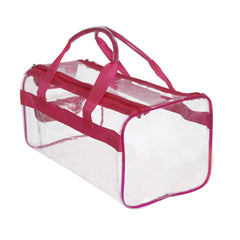 Kuber Industries Large Size Crystal Clear Plastic Cosmetic Bags Travel PVC Vinyl Toiletry Bag, Zipper Large Transparent Waterproof Make-Up Case Organizer Bag (Pink)
