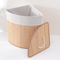 Kuber Industries Bamboo Basket With Lid|Foldable Laundry Basket For Clothes|Durable Rope Handles & Removable Bag|Natural