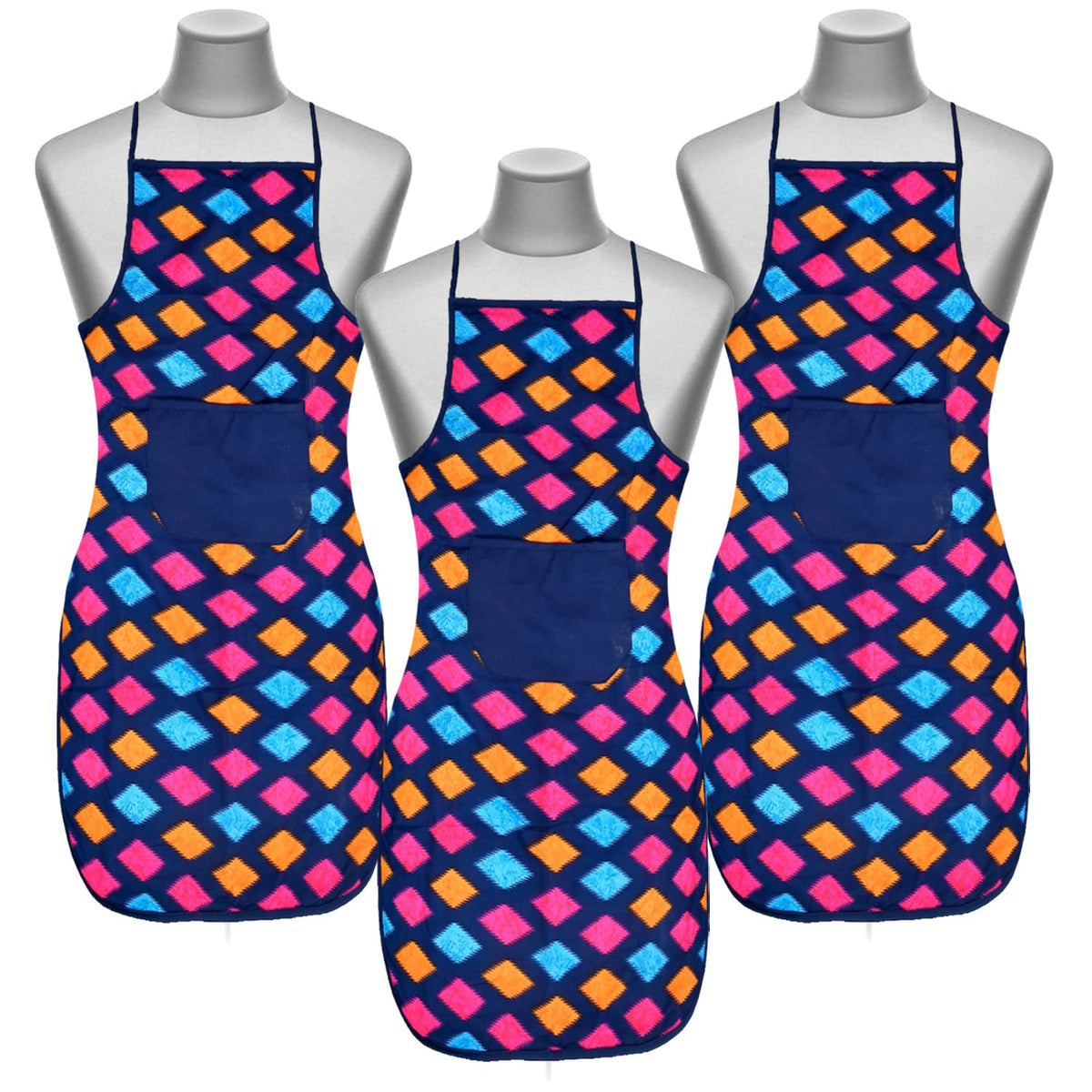 Heart Home Navajo Printed Apron with 1 Front Pocket- Pack of 3 (Blue)-50HH0733